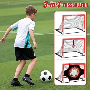 Набір для тренування воріт Kinder Fussballtore 3 в 1 з ціллю, мішенню, конусами та сумкою. Розмір 120x90x90 см. Червоно-чорний, для залу, вулиці та саду.