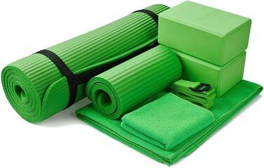Набір для йоги BalanceFrom GoYoga 7 в 1: килимок 1/2'' з ременем, 2 блоки, рушник для килимка, рушник для рук, ремінь, наколінник, зелений