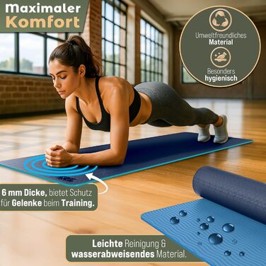 Йога мат RE:SPORT без фталатів, 183x61x0.6 см, Navy/Light Blue