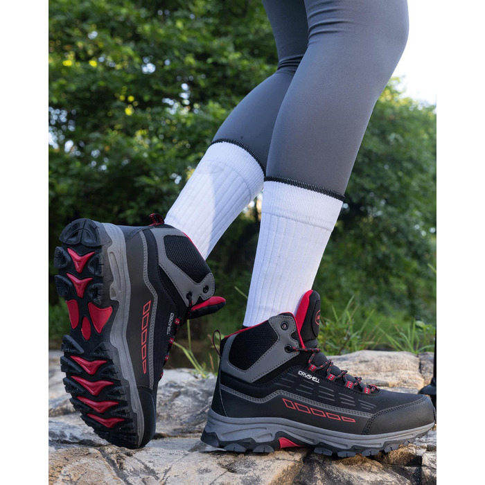 Туфлі для хайкінгу/трекінгу чоловічі та жіночі, водонепроникні, легкі, 37-46 EU, чорно-червоні, середньої висоти