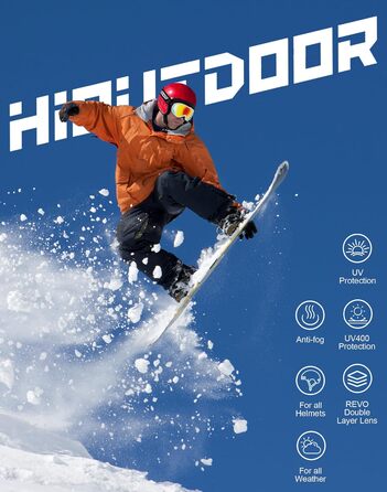 Окуляри для сноуборду та гірськолижного спорту Hioutdoor: подвійне скло, захист від запотівання, 100% UV-захист, сумісність з шоломом, біле обрамлення, блакитні лінзи