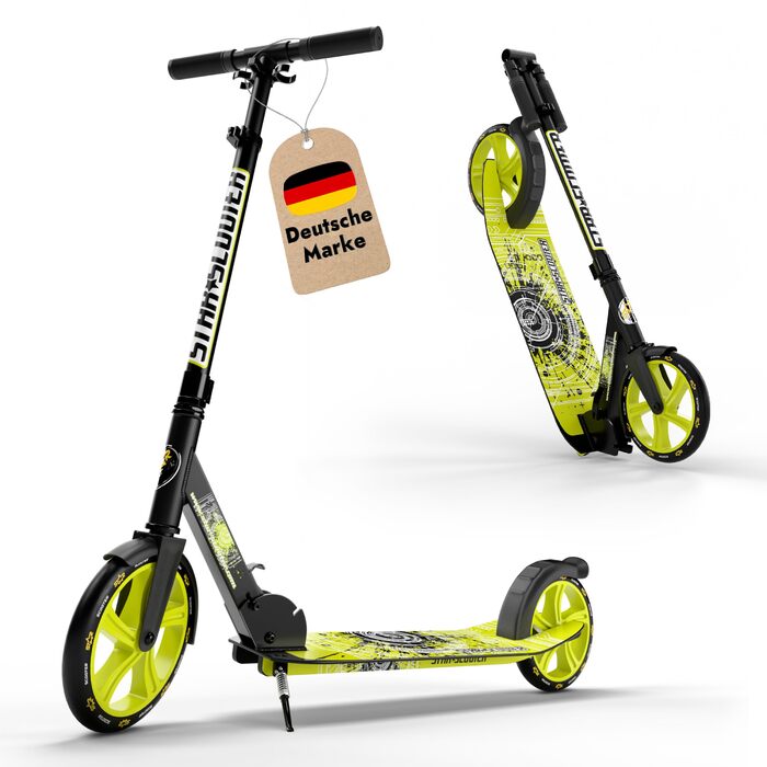 Самокат STAR Scooter алюмінієвий, для дітей та дорослих (6+ років), колеса 205мм, чорно-зелений, з великою платформою