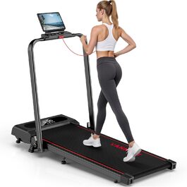 Vannect Walking Pad: Складане бігове полотно для дому, 1-12 км/год, нахил 9%, LCD-дисплей, дистанційне керування + додаток, до 150 кг, червоне