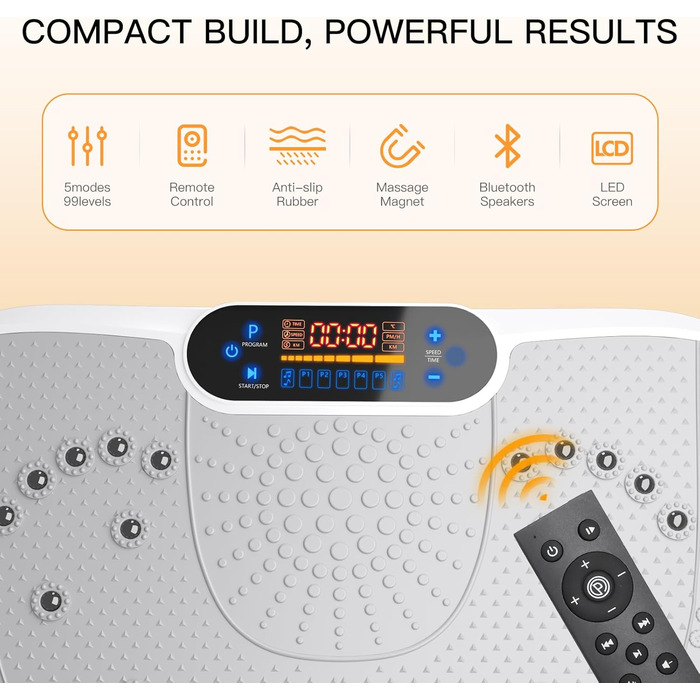 Віброплатформа Dripex 3D з Bluetooth, 99 рівнів вібрації, 5 програм тренувань + гумові амортизатори (білий/чорний)