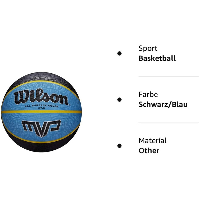 Баскетбольний м'яч Wilson MVP для вулиці, гумовий, чорний/синій, розмір 5