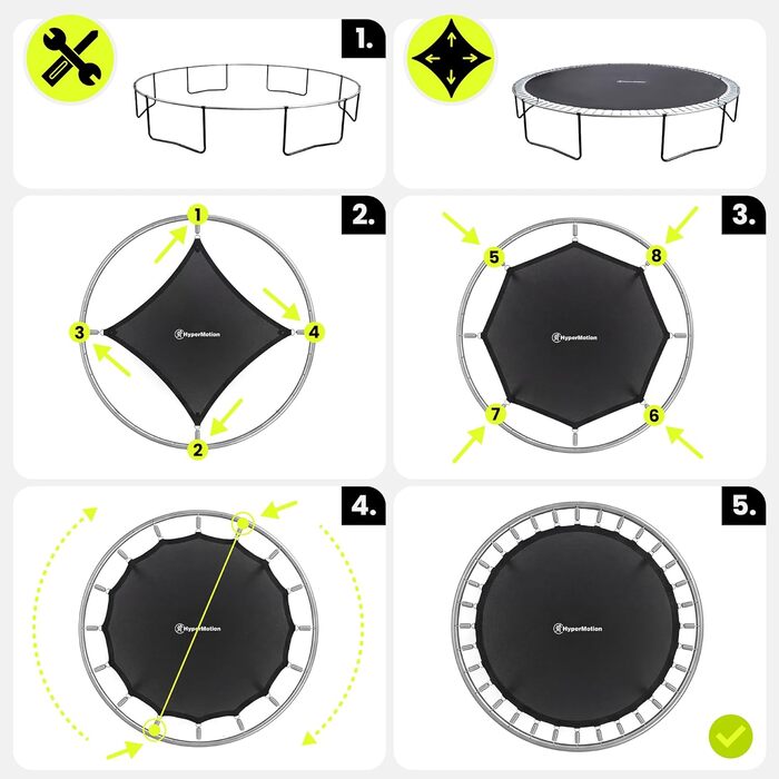 Трамплін гірчатий Hypermotion Outdoor для дітей 244/305/366/430/487 см - швидковисихаючий, водостійкий, з чудовою пружністю. Ідеальний для саду (діаметр 487 см).