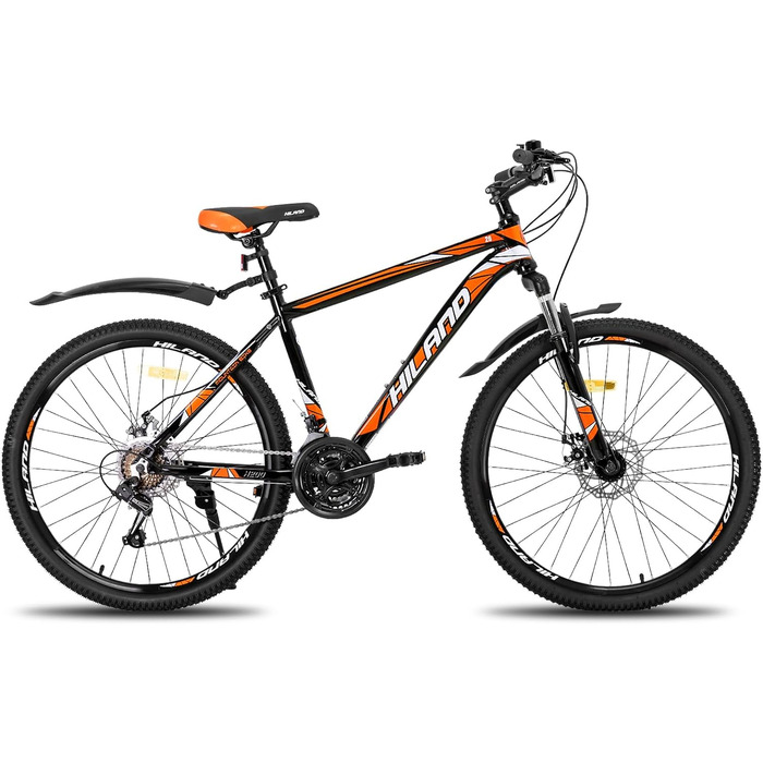 Гірський велосипед Hiland MTB 26/27,5 дюймів, алюмінієва рама, дискові гальма, підлітковий, чоловічий/жіночий, спицеві колеса, білий/чорний, чорний/помаранчевий, 26 дюймів