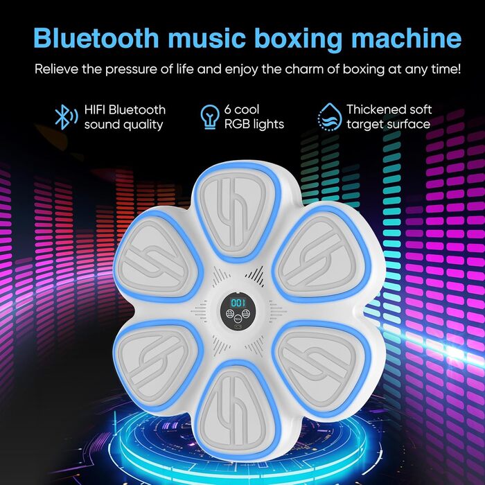 Музична боксерська машина Doramier з Bluetooth, LED-підсвічуванням та 2 парами рукавичок. 9 режимів тренування, підрахунок ударів, для дорослих та дітей.