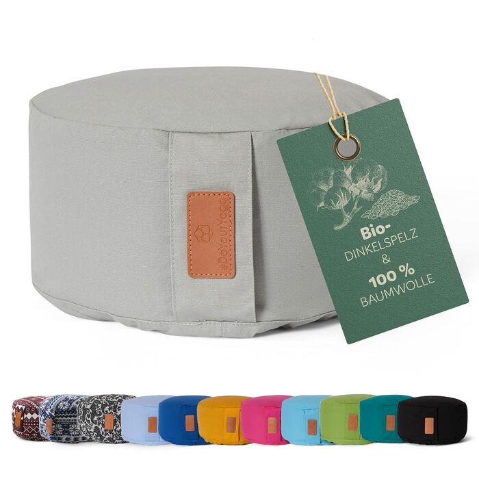 Йога болстер rundes 30x15 см з бавовняним чохлом | Наповнений органічною лузгою пшениці або органічною лузгою гречки | Йога подушка для Інь-йоги та медитації, сірий колір