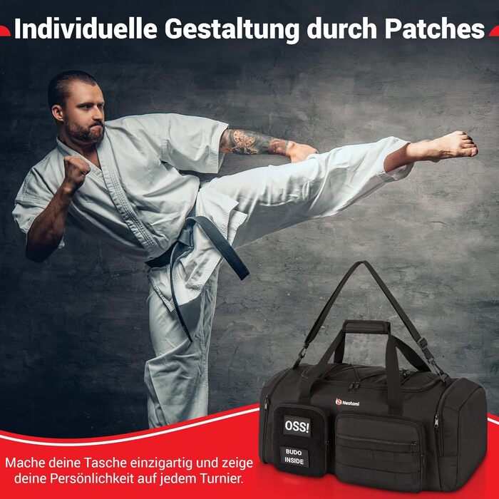 Спортивна сумка для бойових мистецтв 50L чорна для дзюдо, джиу-джитсу, карате з окремими відділеннями та відділенням для взуття