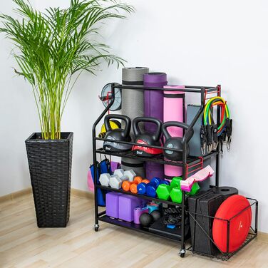 Стеляжка для домашнього спортзалу з органайзером для килимків, аксесуарів та набором еластичних стрічок 68 кг