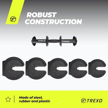 Регульована гантеля TREXO 18-40 кг з заліза, з ергономічною нековзною ручкою, чорна, для фітнесу, налаштування ваги поворотом