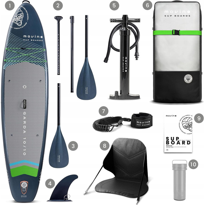 Надувний SUP Movino Garda Allround 10'10' - комплект для станд ап паддлінгу, 330 см, блакитно-зелений