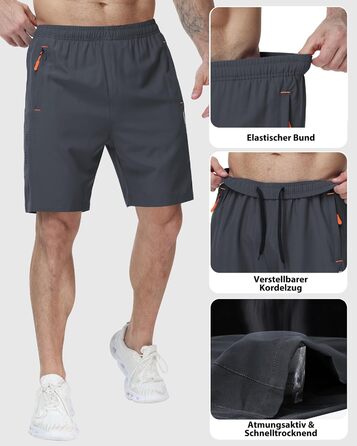 Спортивні чоловічі шорти для тренувань та бігу, легкі літні джогери з кишенями на блискавці, комплект 2 шт. (L, чорний/темно-сірий)