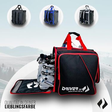 Рюкзак для лижних черевиків Driver13 з відділенням для шолома. Підходить для лиж, сноуборду, роликів та черевиків. Оригінальна модель з 2007 року, чорно-червоний.