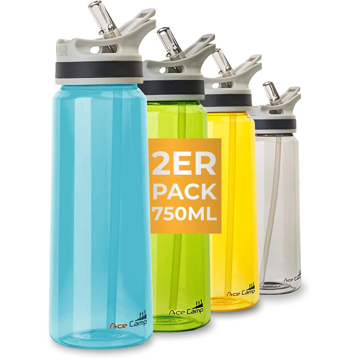 Пляшка для води AceCamp TRITAN 750 мл, спортивна, BPA-free, з подвійною кришкою, синя, набір 2 шт.