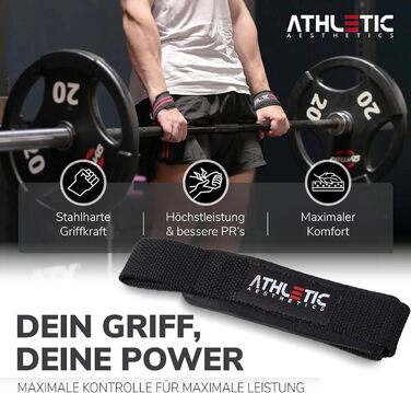 Лягки для тренувань Athletic Aesthetics - ремені для підйому штанги, 60 см, для фітнесу, пауерліфтингу, важкої атлетики, чорні (пара)