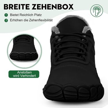 Босижні зимові черевики Ruyi: теплий підкладка, водонепроникність, підошва з протектором, широка передня частина (W09, чорний, 36 EU)