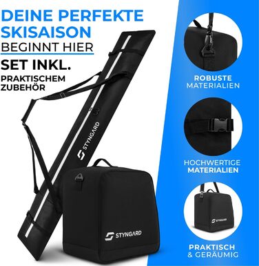 Набір STYNGARD для гірськолижного спорядження: сумка для лиж [180 см] та чохол для лижних черевиків [38 л] - міцний матеріал, якісна фурнітура, модель Courchevel (чорний-білий)