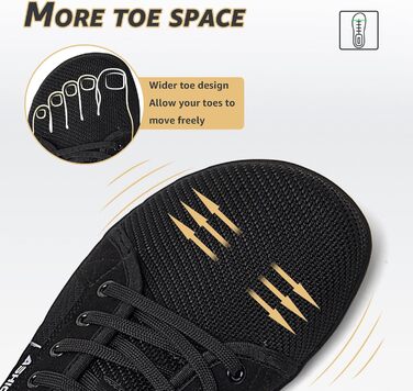 ASHION Взуття для ходьби та бігу без шкарпеток (44 EU, широкі, чорні)