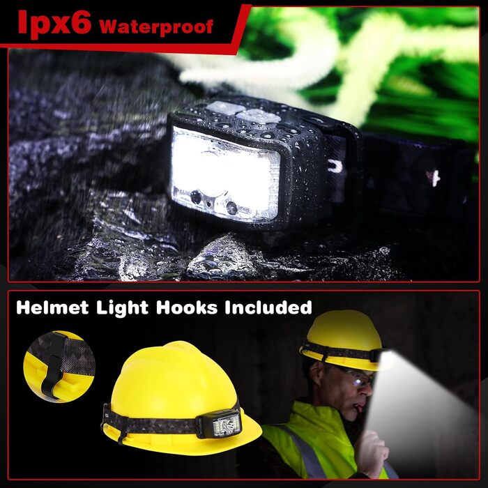 LED налобний ліхтар Aaizplz, 2 шт. - 2000 люмен, 16 режимів, водонепроникний IPX6, сенсор, магніт, для кемпінгу, бігу, риболовлі, дітей та дорослих