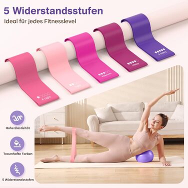 Набір для пілатесу 13 шт: кільце 13', фітбол 10' та еластичні стрічки для жінок. Комплект обладнання для пілатесу для початківців, фітнес-стрічки та аксесуари. Violett