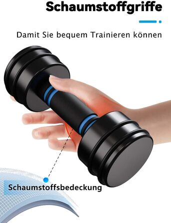 Сталеві гантелі Northdeer STAHL - компактні регульовані гантелі 2,5кг, 5кг, 7,5кг, 10кг з пінополіуретановим грифом - інноваційні чорні сталеві гантелі для дому 2шт x 2,5кг (Чорний - 2 шт.)