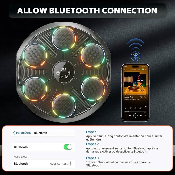 Музична боксерська машина Kensbro з LED-підсвіткою, Bluetooth, 12 швидкостей та режимів, для дорослих та дітей