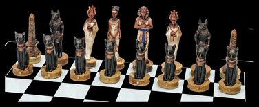 Шахи Єгиптян проти Римлян, кольорові, ручної роботи - набір шахів зі скляною дощечкою та фігурами, Антична історія