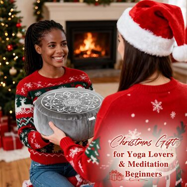 Традиційне медитаційне подушечка Hihealer з додатковим оксамитовим чохлом – велике тибетське подушечка для медитації, килимок для йоги Zafu, наповнене лузгою гречки, сірий та білий для жінок