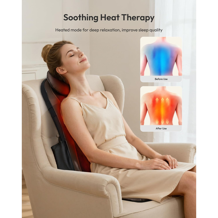 Масажний накид на сидіння з підігрівом та 3D масажем, Shiatsu масажер для спини, Romm V-WMB01