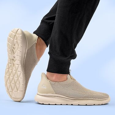 Чоловічі кросівки без шнурків Slip-on, сітка, дихаючі, легкі, для бігу та спорту, зручні, Outdoor, джогінгові (46 EU, 1645 Khaki)