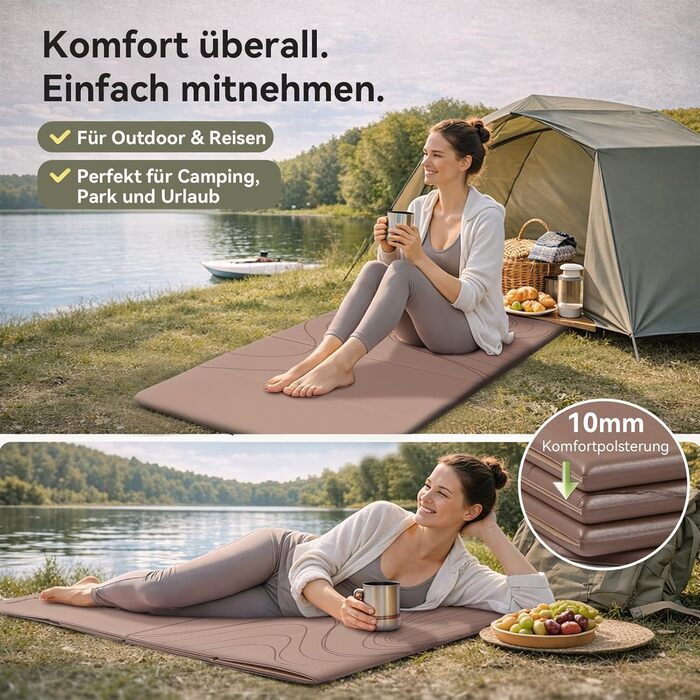 Килимок для йоги FunLife XXL 190x66x10мм: Нековзкий, складаний, для йоги, пілатесу та фітнесу (Колір: Карамель-Абрикос)