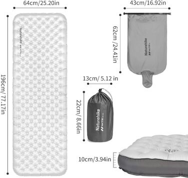 Каремат Naturehike Thermal 6.5 R - самонадувний ізомат для кемпінгу 4 сезони, 10 см, ультралегкий, морозостійкий