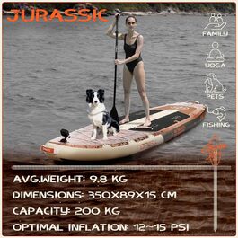 Надувний SUP Борд UPWELL Jurassic Plus: Комплект для веслування на SUP з сидінням та тримачем для камери, 204 кг, для 2 осіб