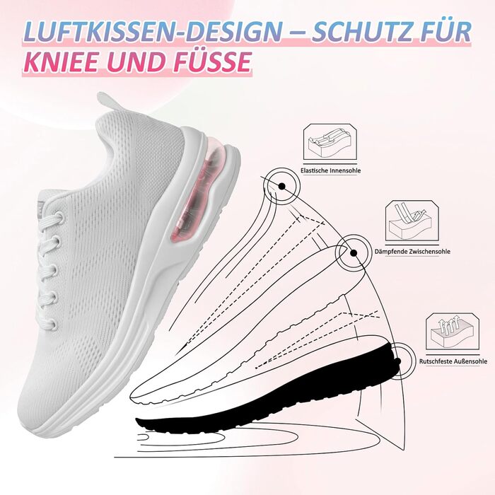 Жіночі кросівки Laufschuhe для бігу та фітнесу з повітряною амортизацією, білі (39 EU)