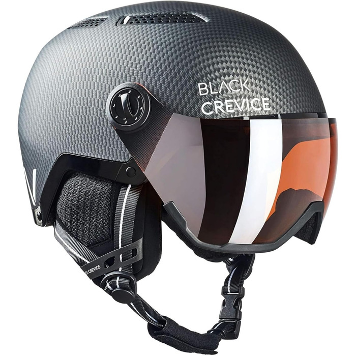 Шолом гірськолижний BLACK CREVICE Chamonix I з візором, чорний матовий, Carbon/білий, унісекс, розмір M (55-58 см)