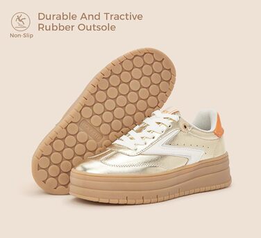 Жіночі туфлі на платформі Lucky Step з замші та гумовою підошвою, золотисті - ретро дизайн для тенісу та повсякденного носіння, 38 EU