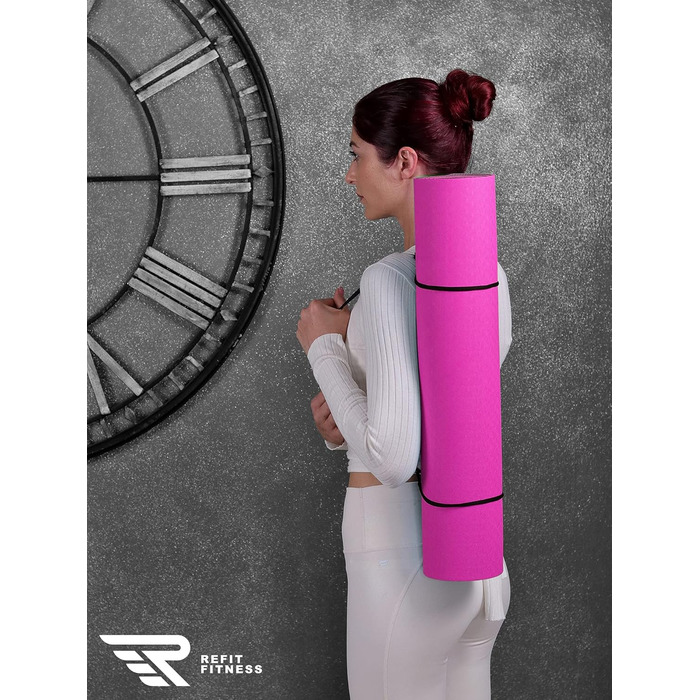 Килимок для йоги REFIT FITNESS Perfect-Fit 190 x 60 x 0,6 см з нековзким покриттям GeckoGrip & Sensi-Plus TPE + ремінь для перенесення. Безпечний, екологічний, для фітнесу та гімнастики. Доступні кольори: рожевий, жовтий