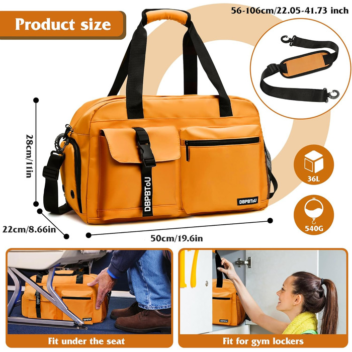 Спортивна сумка для жінок та чоловіків з відділенням для взуття та вологих речей, водонепроникна дорожня сумка Weekender для залу, басейну та сауни (Жовта)