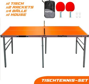 Стіл для настільного тенісу EasyPong Orange 182x91 см, преміум-якість, для дому та вулиці, з ракетками та м'ячами, легкий та міцний