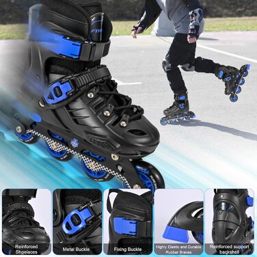 Регульовані ролики для дітей (хлопчики та дівчатка) - чорно-сині, розмір M