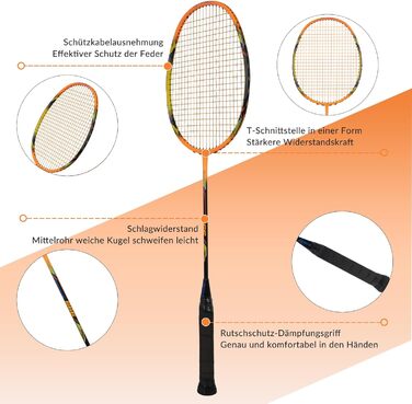 Ракетка для бадмінтону Profi 100% карбон, ультралегка, для тренувань та розваг, з сумкою (007Orange)