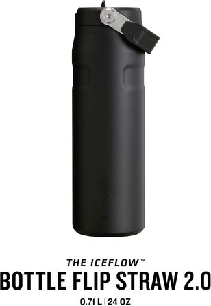 Термобутилка Stanley Flip Straw 2.0 з трубочкою 0,7 л, чорна, термос, зберігає холод до 12 годин, тримає лід до 3 днів, BPA-free, не протікає, підходить для автотримача, можна мити в посудомийці