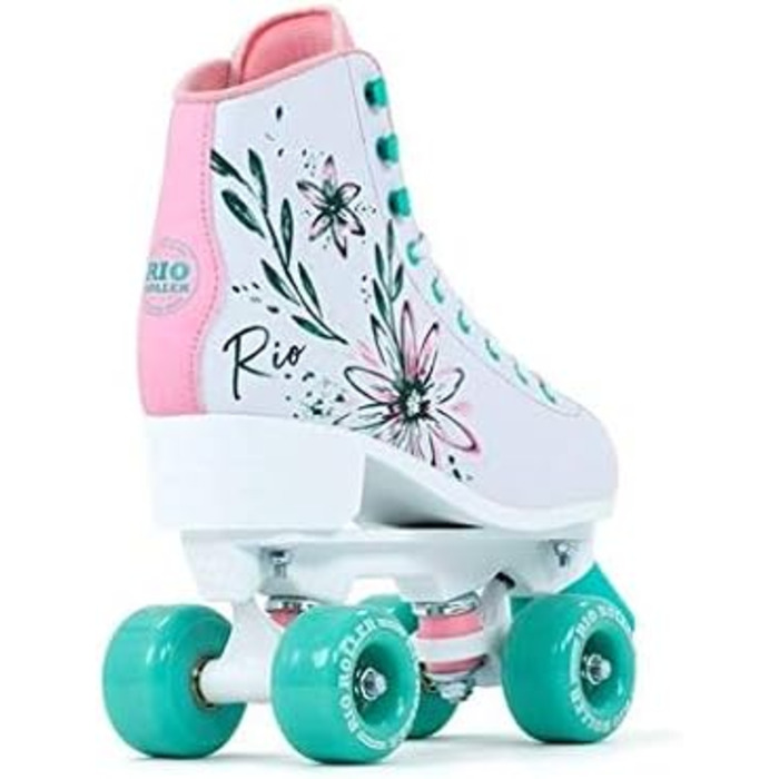 Роликові ковзани Rio Roller Flora Artist для хлопчиків, 4 колеса, білий колір з квітковим дизайном, розмір 38