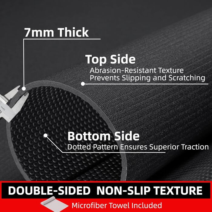 Йога-мат GymCope XXL 183x122 см, товщина 7 мм, нековзкий фітнес-килимок для тренувань вдома, кардіо, стрибків, високої щільності, чорний