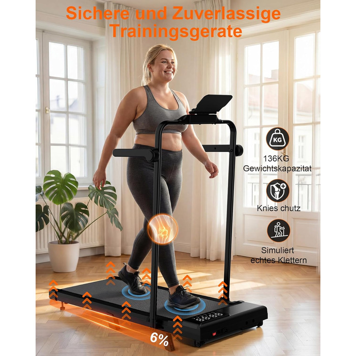 Складана бігова доріжка MJWW Raceable Walking Pad з нахилом 6-9%, 3.0 HP, керування через додаток, AI-тренування, LED-дисплей, для дому та офісу (Чорна, 95 см)