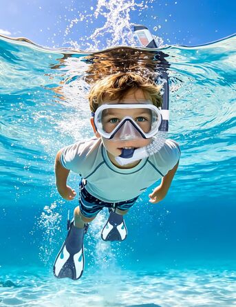 Набір для снорклінгу Supertrip SeaBlue L/XL (32-36 EU) для дітей: маска з панорамним оглядом 180°, ласти, трубка з клапаном