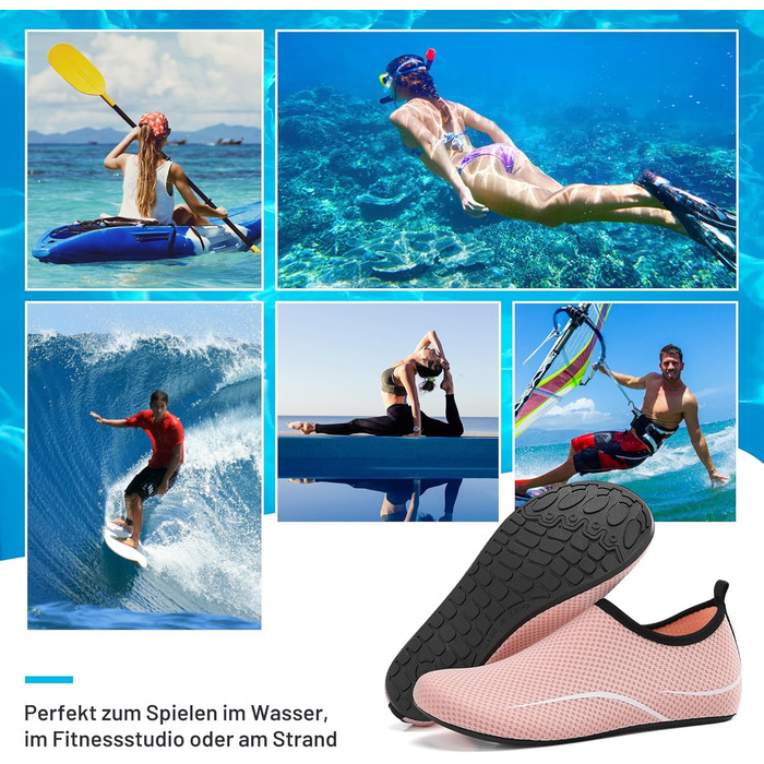 Чоботи для плавання унісекс: легкі, швидковисихаючі, для пляжу, басейну, серфінгу, йоги (43 EU, рожевий)