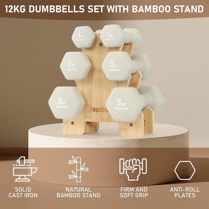 Набір гантелей Kurzhanel-Set 30 кг з підставкою для дому та фітнес-залу | Küstenbrise (12 кг, Sand Stone)